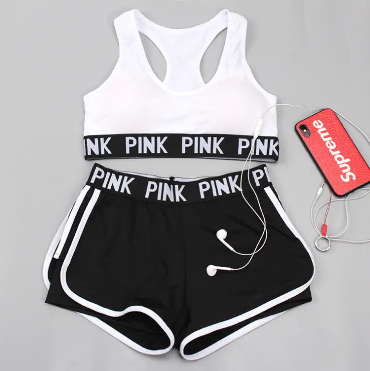 Summer Yoga Set with PINK Lettering and Sports Bra