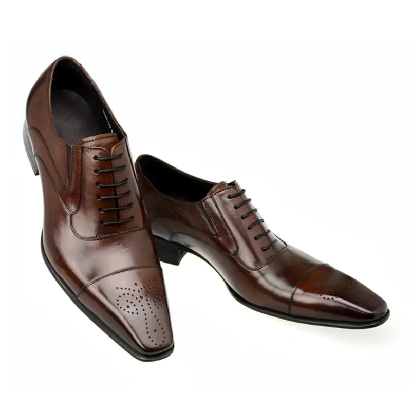 Men's Casual Lace-Up Leather Shoes with Square Head