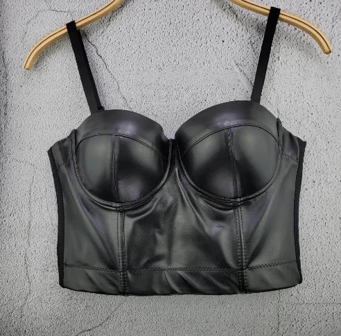 Fashionable Black PU Leather Tank Top for Women