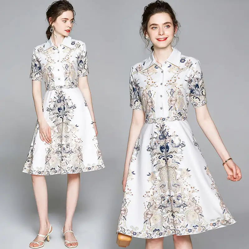 New Women's French Style Lapel Short Sleeve Dress