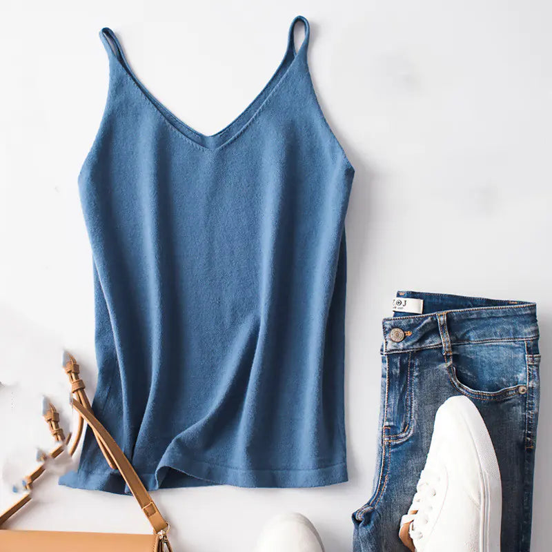 V-Neck Knit Cami Top for Women - Summer Essential