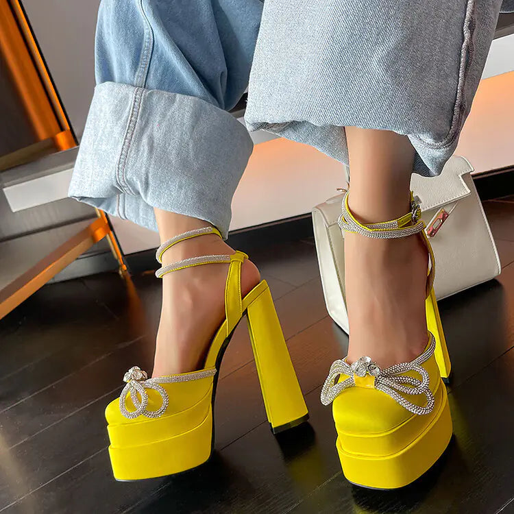 Rhinestone Banquet Ladies Satin High Heels