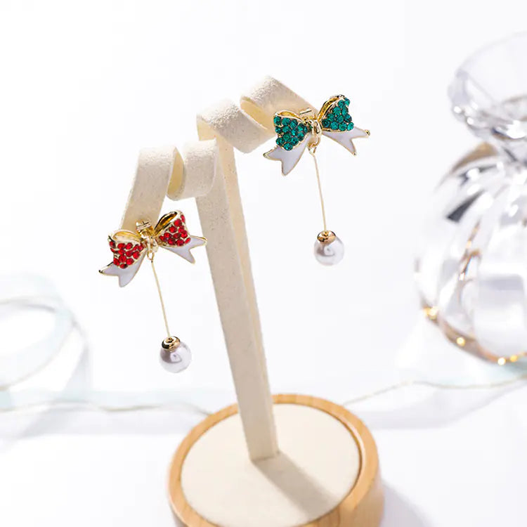 925 Silver Christmas Bow Pearl Earrings