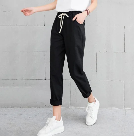 Cotton Linen Cropped Pants - Loose Fit Harem Style