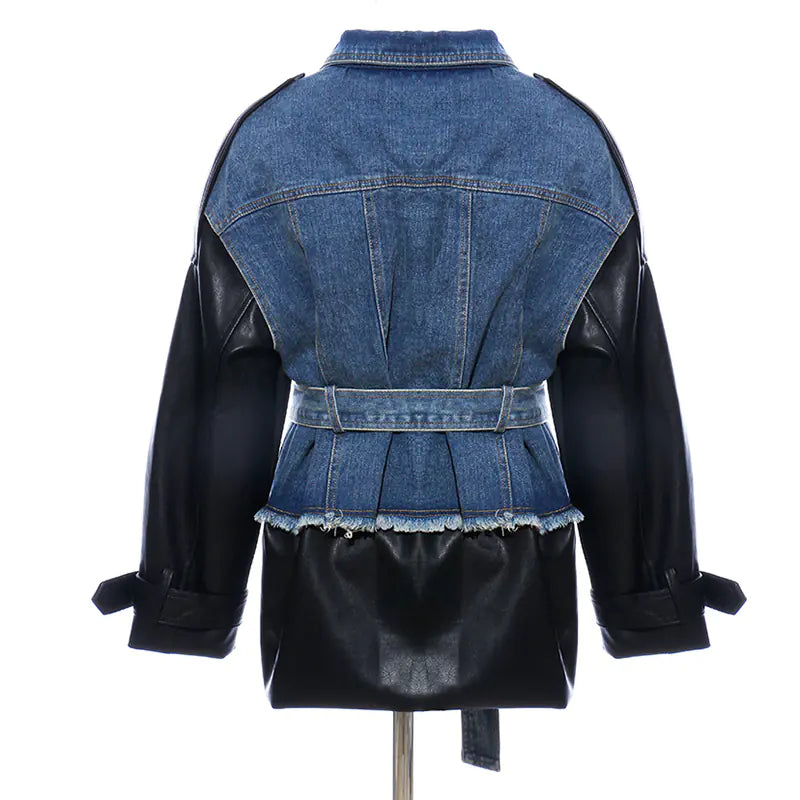 Personalized Denim and Leather Patchwork Jacket