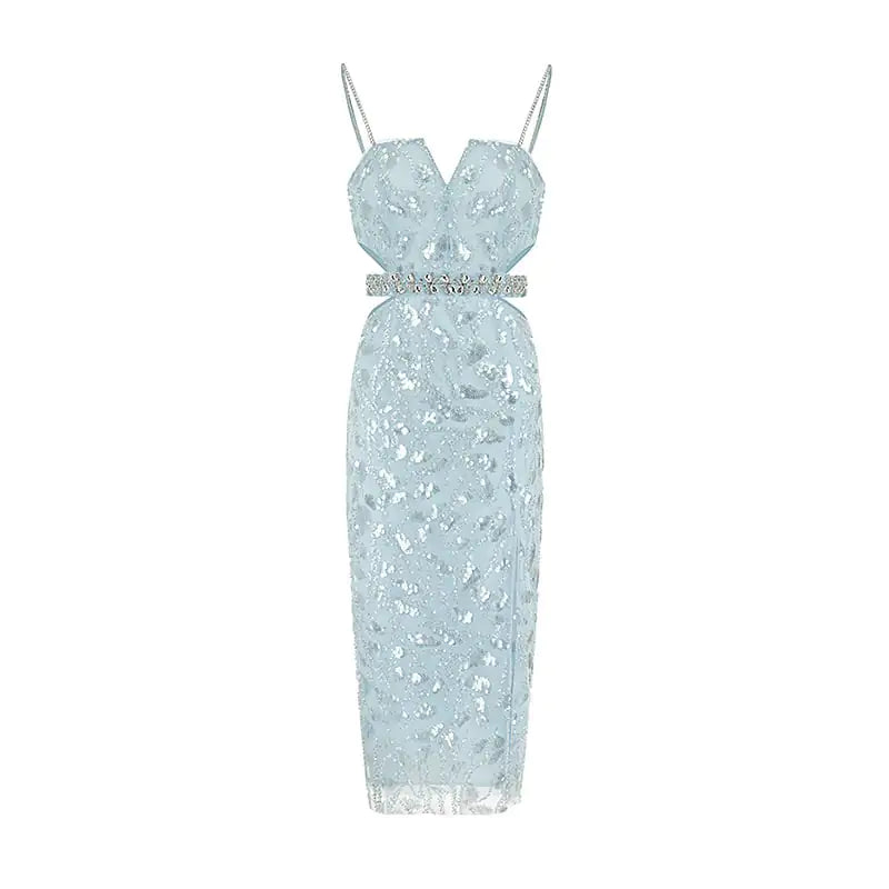 Hollow Jeweled Camisole Gown with Sequin Beads