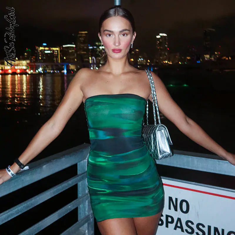 Strapless Green Mini Bodycon Dress for Women