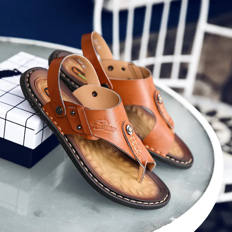 Men's Plus-Size Two-Toed Leather Sandals