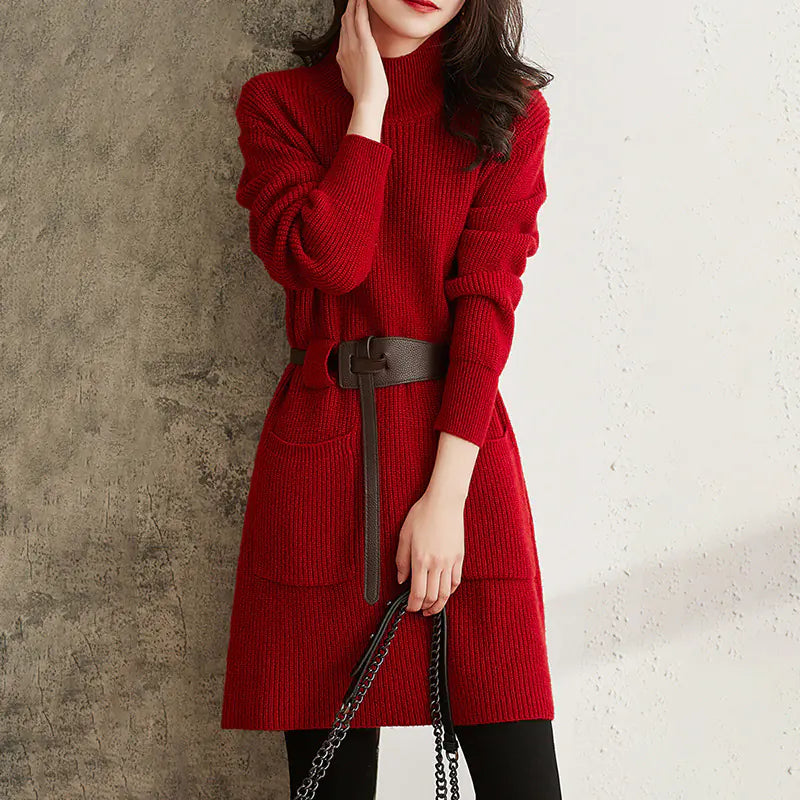 Knitted Half Turtleneck Dress for Spring and Autumn