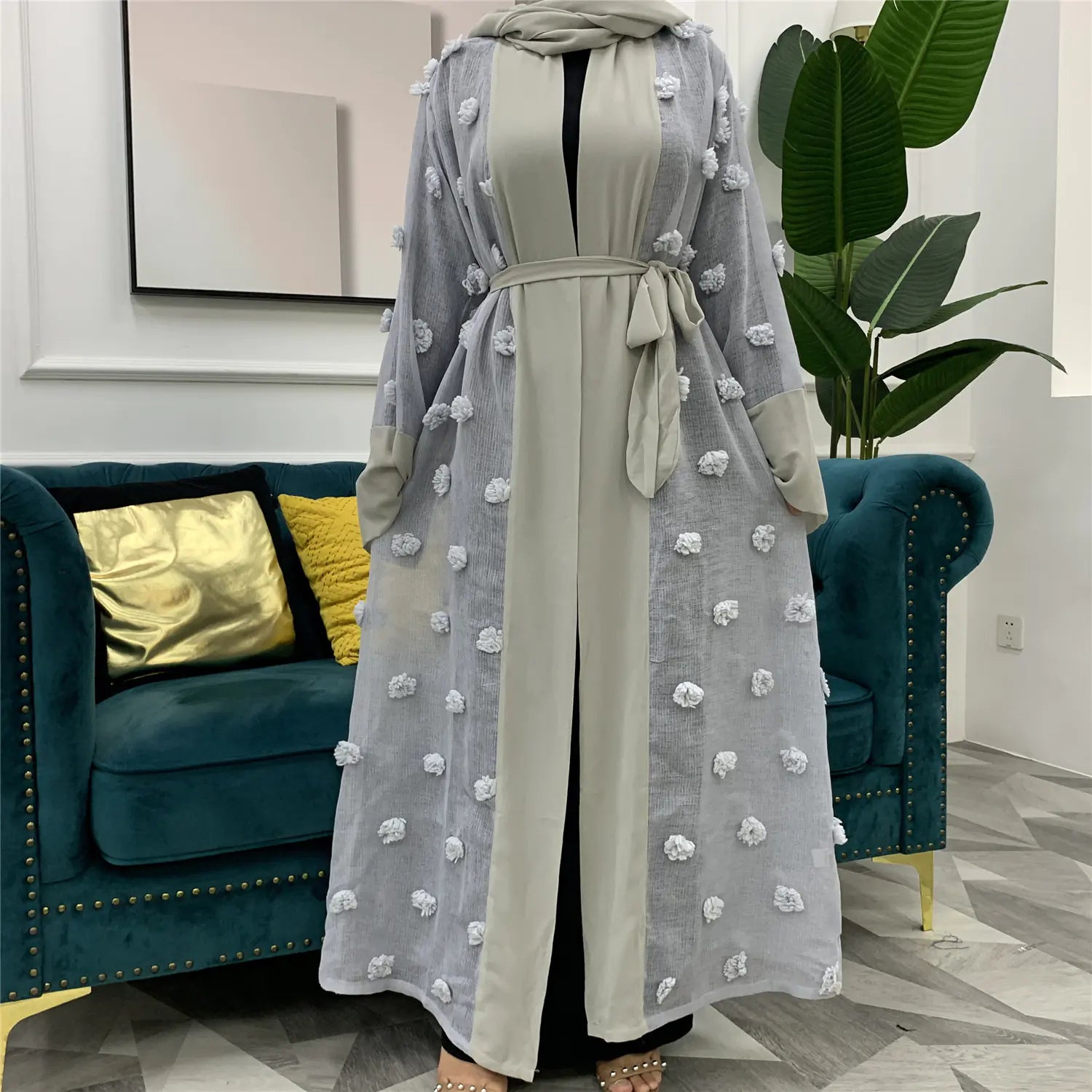 Mesh Loose Lace Long Sleeve Cardigan Robe for Women