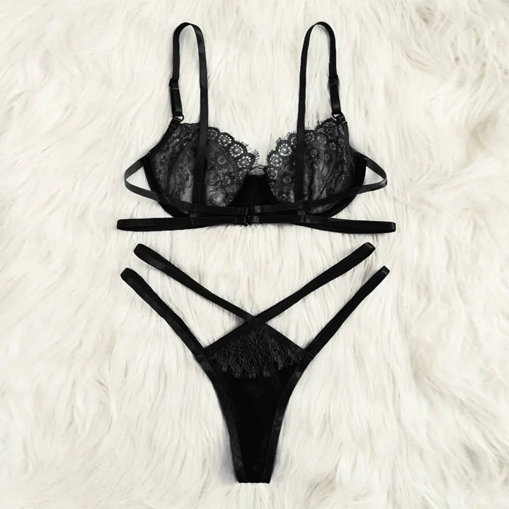 Lace Lingerie Set with Sheer Bikini and Bra Panty