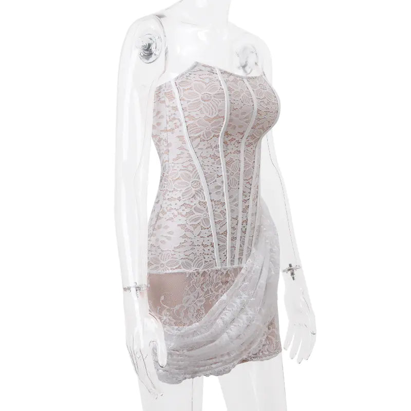 Strapless Lace Dress for Women with Back Lace-up Design