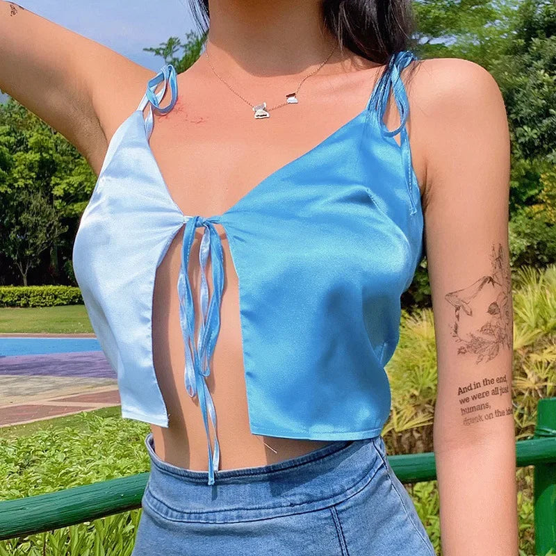 Casual Bandage Patchwork Sling Top