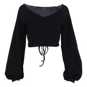 V-Neck Lantern Sleeve Crop Top for Women