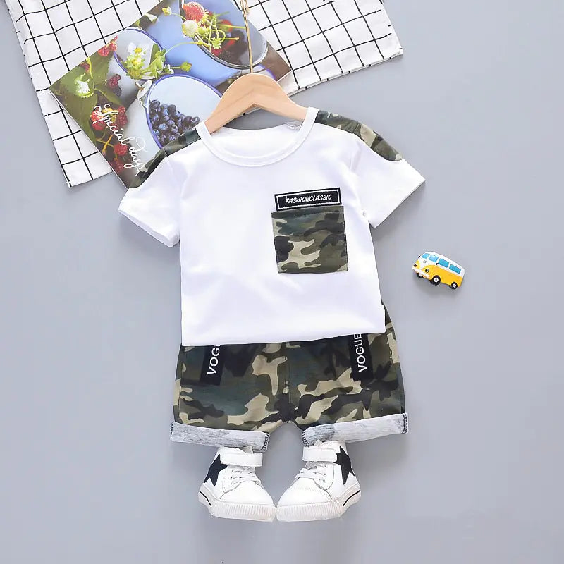 2020 Boys' Summer Camouflage T-Shirt and Shorts Set