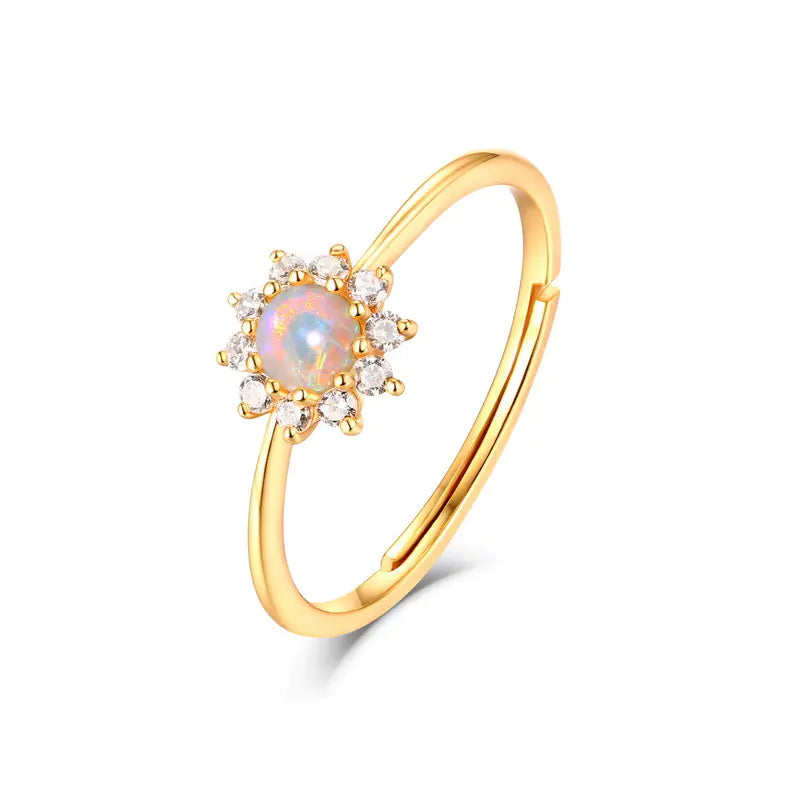S925 Silver White Gold Sunflower Adjustable Ring