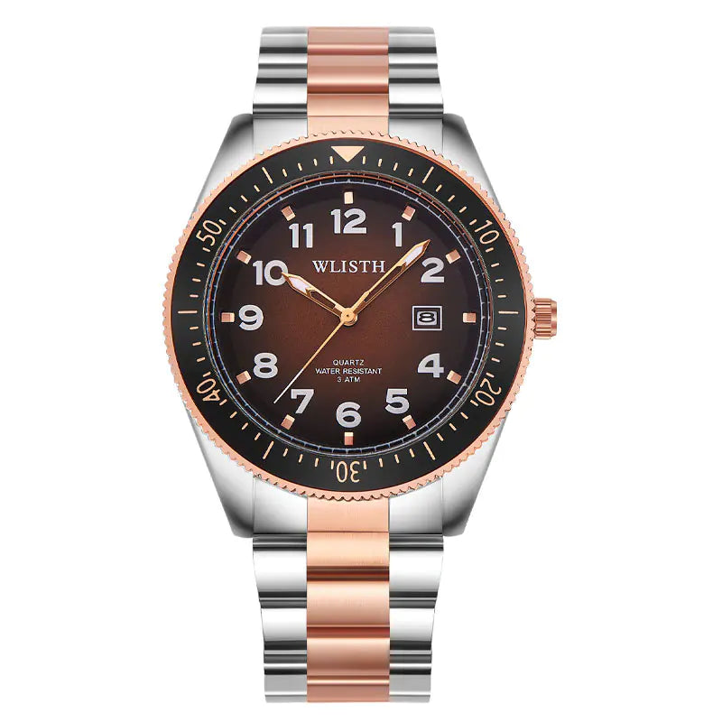 Men's Waterproof Luminous Quartz Watch with Steel Band