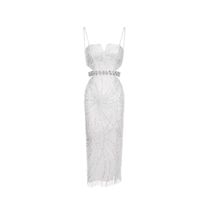 Hollow Jeweled Camisole Gown with Sequin Beads