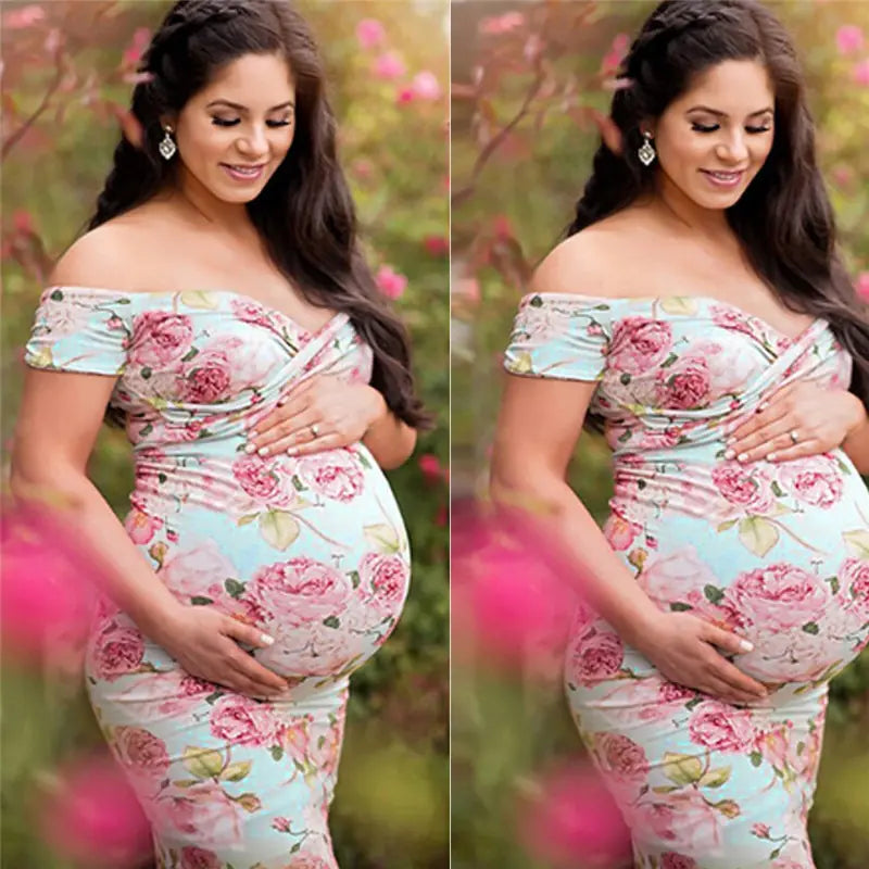 Plus Size Maternity Dress with Cross V-Neck and Short Sleeves
