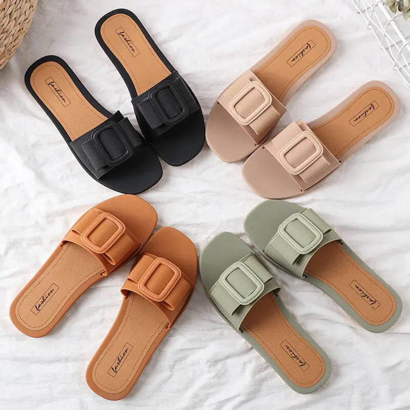 Casual Fashion Slippers with Soft Bottom and Square Buckle