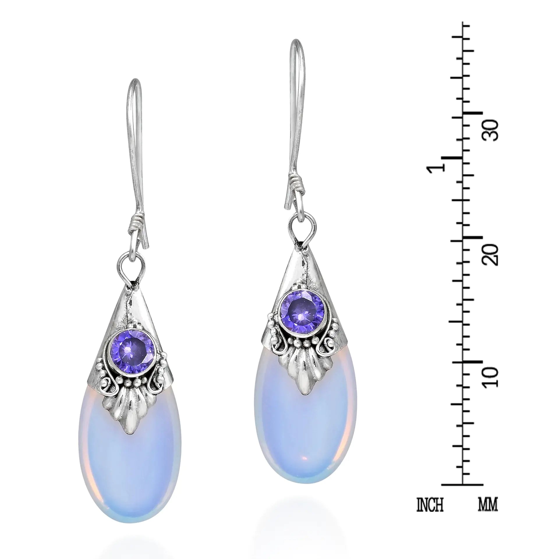 White Moonstone Drop Earrings with Pear Shape Design