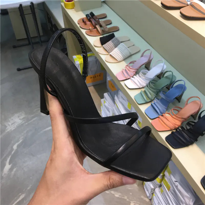 Candy Color High Heel Sandals with Square Toe Straps