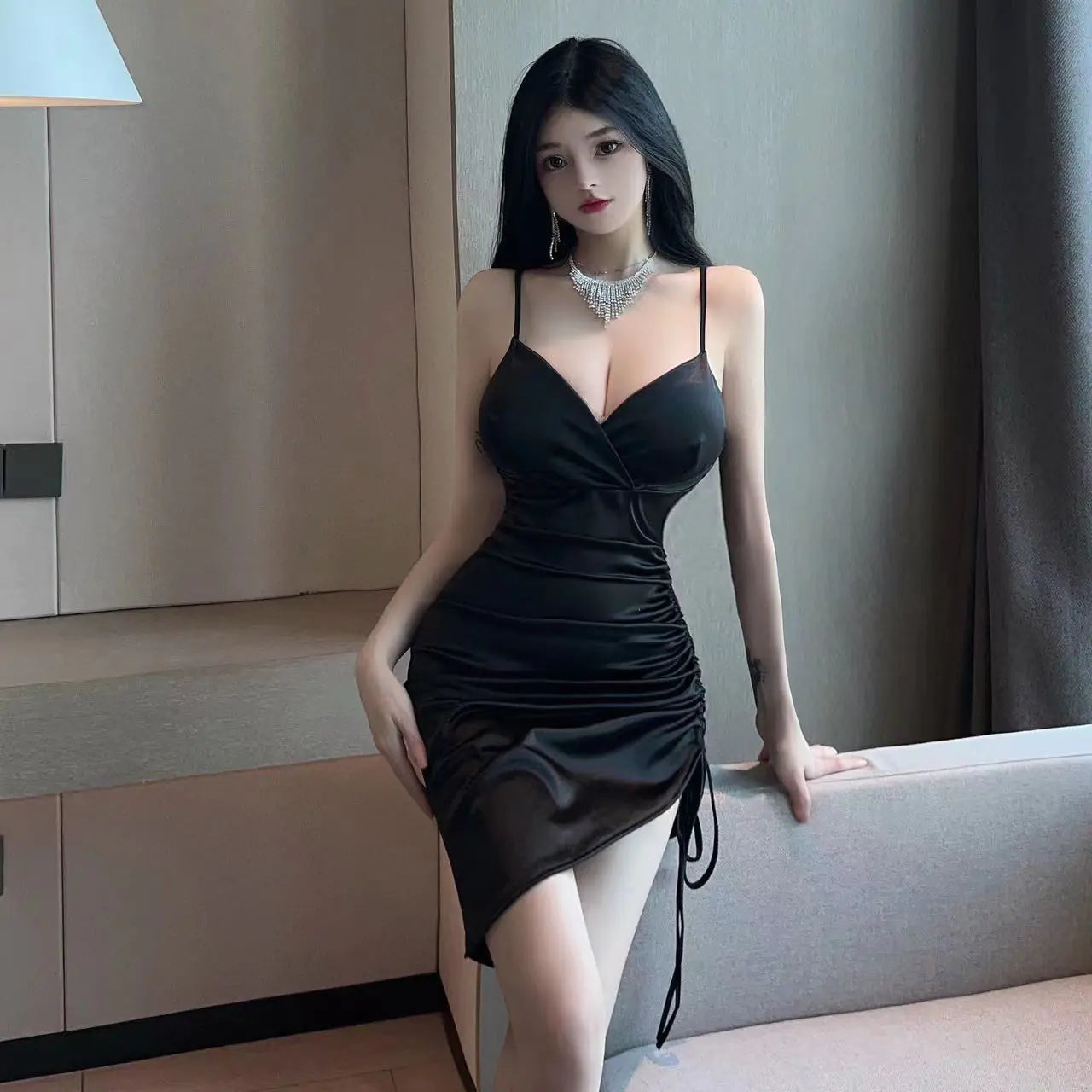 Shiny Silver Strapless Bodycon Dress for Women