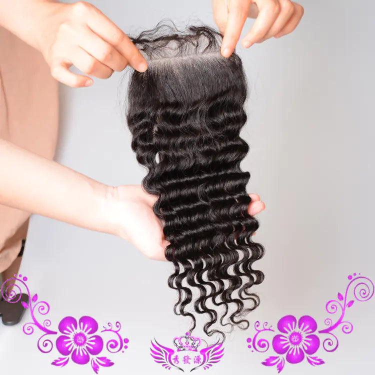 Real Hair Handwoven Deep Wave Lace Closure Wig 4x4