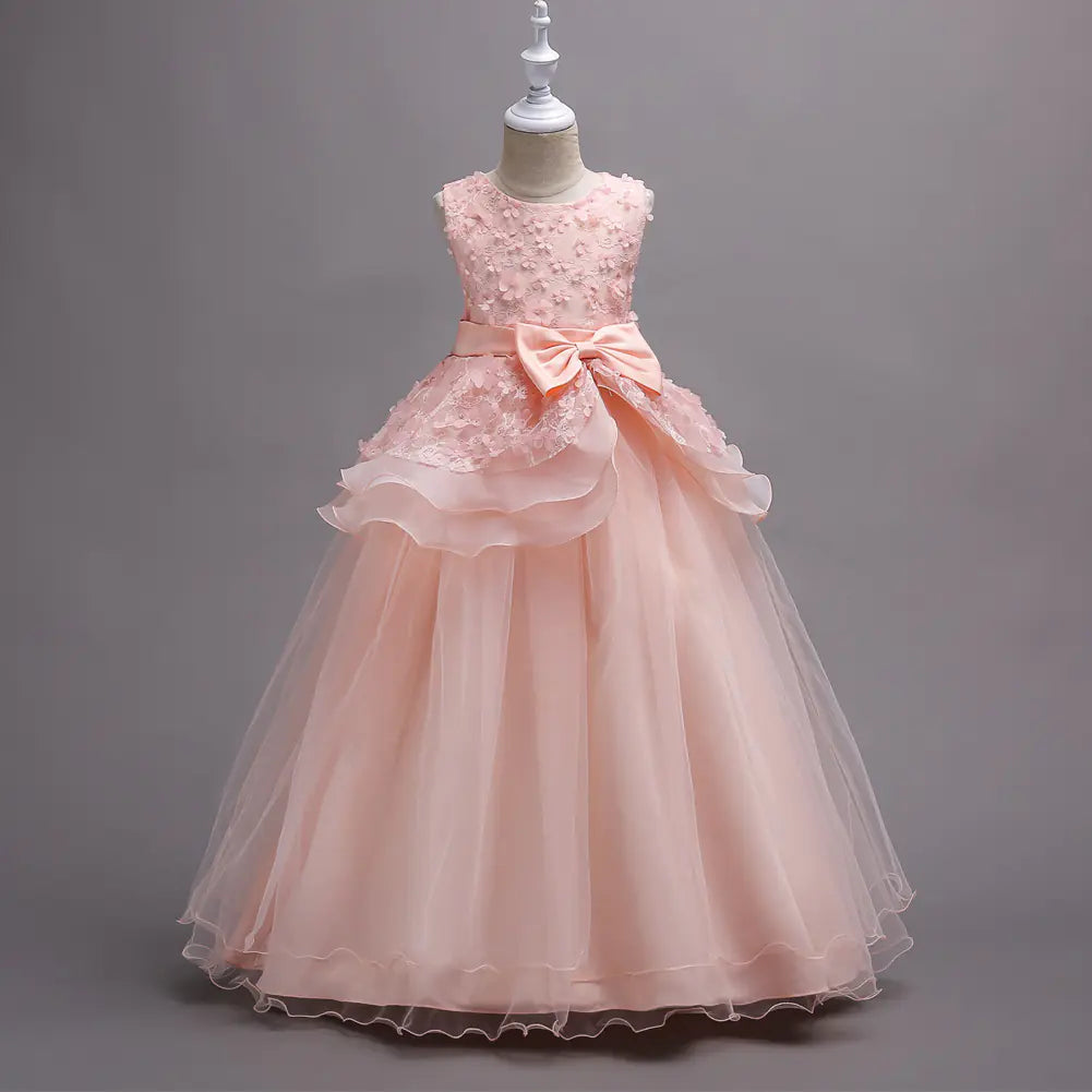 Elegant Long Princess Dress for Girls with Floral Design