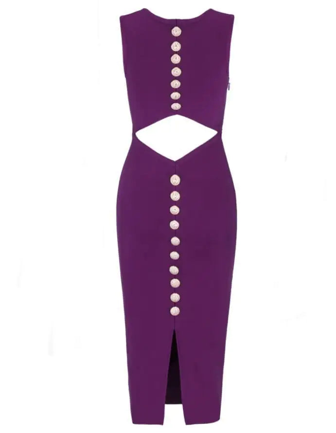 Round Neck Slim-fit Dress with Waist-baring Design