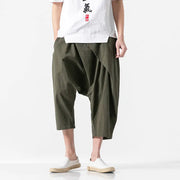 Men's Solid Color Retro Cotton Linen Casual Cropped Pants