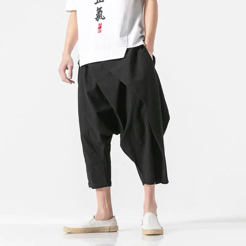 Men's Solid Color Retro Cotton Linen Casual Cropped Pants