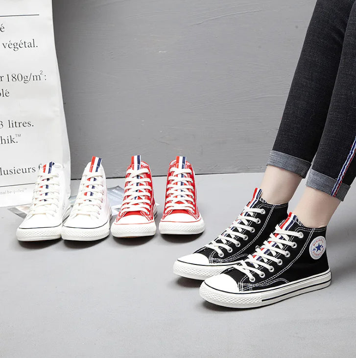 Trendy Black High-Top Canvas Sneakers for Women
