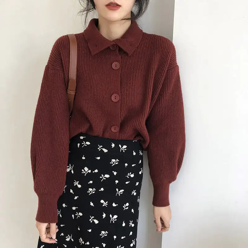 Women's Short Loose Soft Waxy Knitted Cardigan