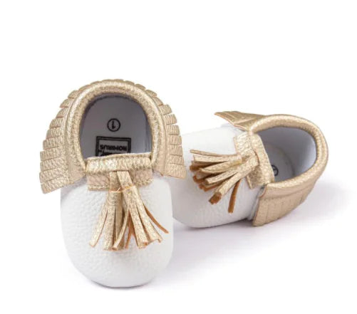 PU Striped Synthetic Leather Baby Soft Sole Shoes