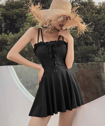 White Slimming One-Piece Dress Swimsuit for Women
