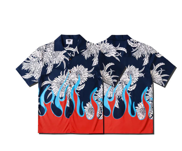 Vintage Printed Short Sleeve Shirt - Korean Style BF Top