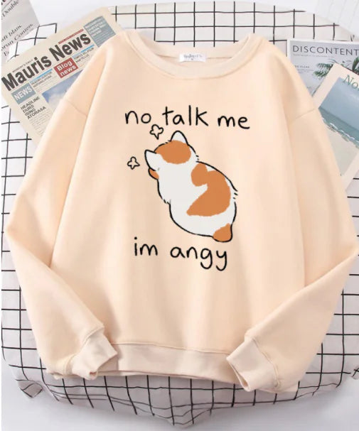 Chic Casual Cat Print Crew Neck Sweatshirt