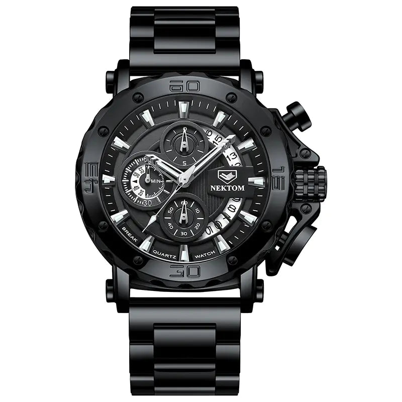 Men's Luminous Quartz Watch with Heavy Steel Band