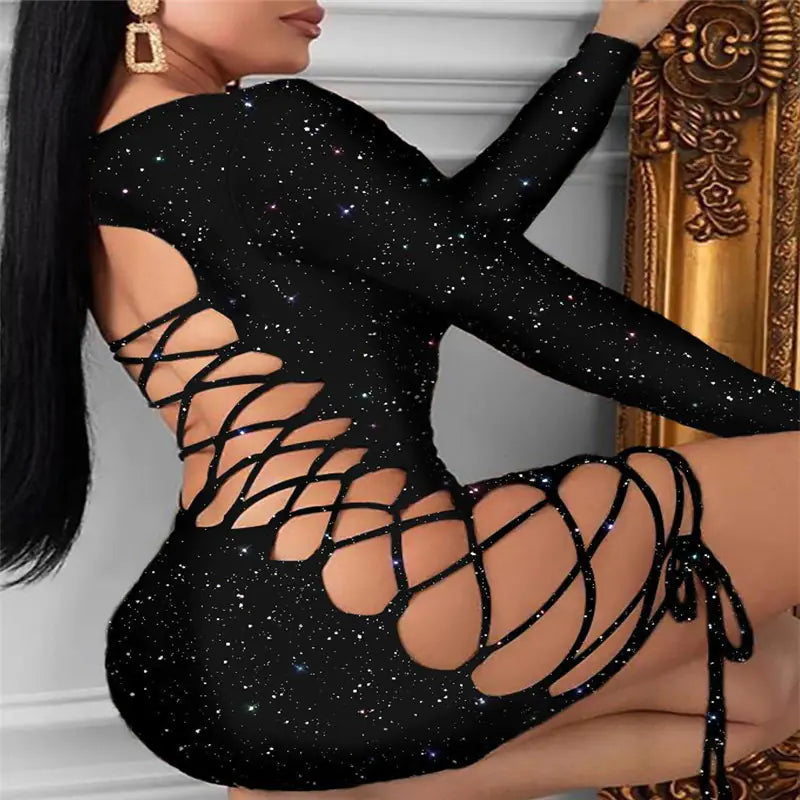 Sexy Backless Bodycon Dress with Reflective Sequins
