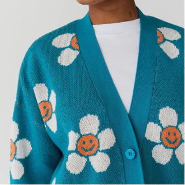 Knit Cardigan with V-Neck Floral Pattern for Women