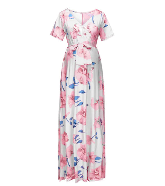 Floral Maxi Dress with V-Neck for Maternity Wear