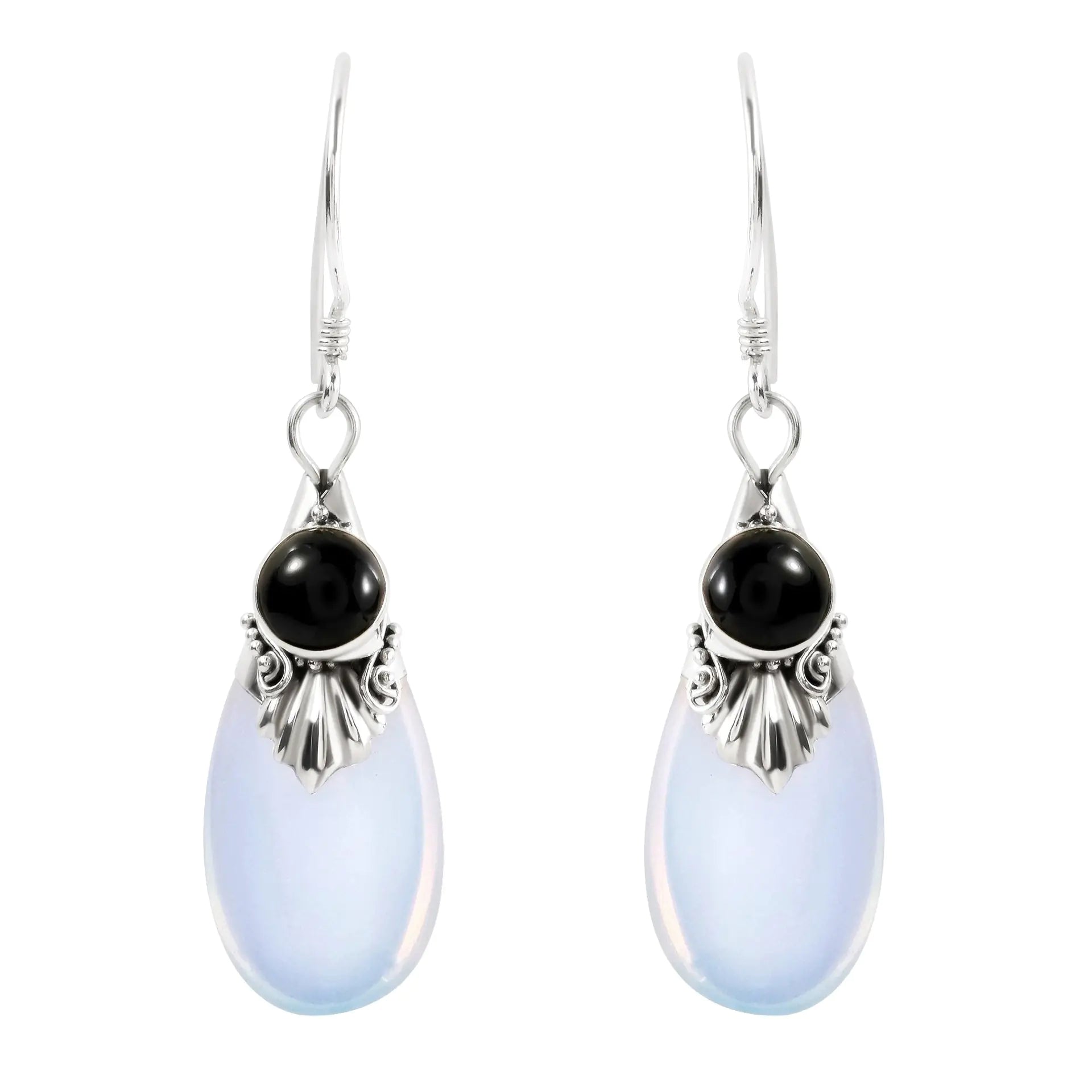 White Moonstone Drop Earrings with Pear Shape Design