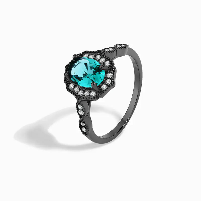S925 Sterling Silver Black Gold Palaiba Glass Ring