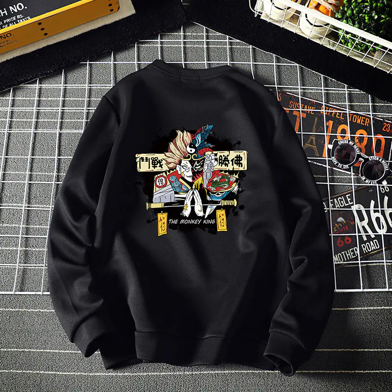 Chinese Style Men's Plus Size Loose Print Hoodie