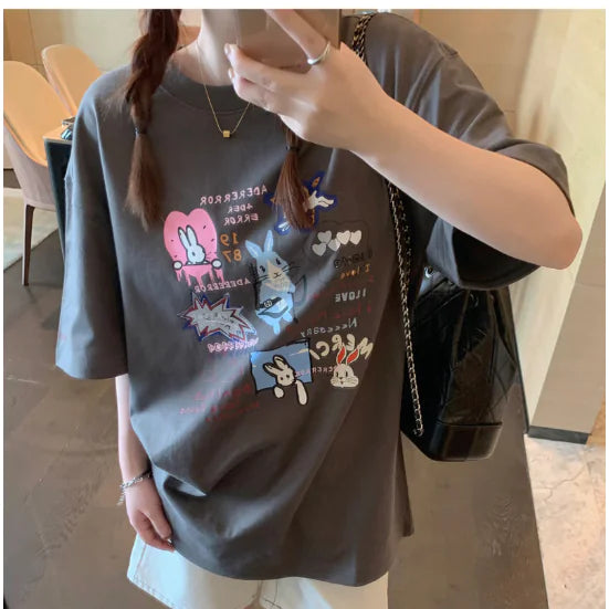 Summer Plus Size Astronaut College Style T-Shirt for Women