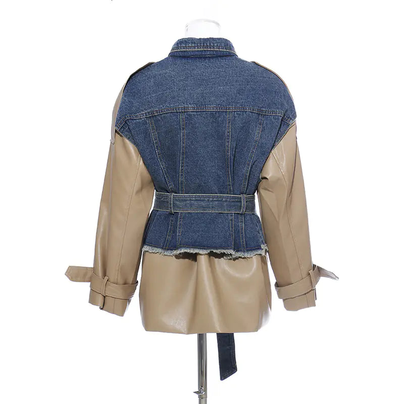 Personalized Denim and Leather Patchwork Jacket