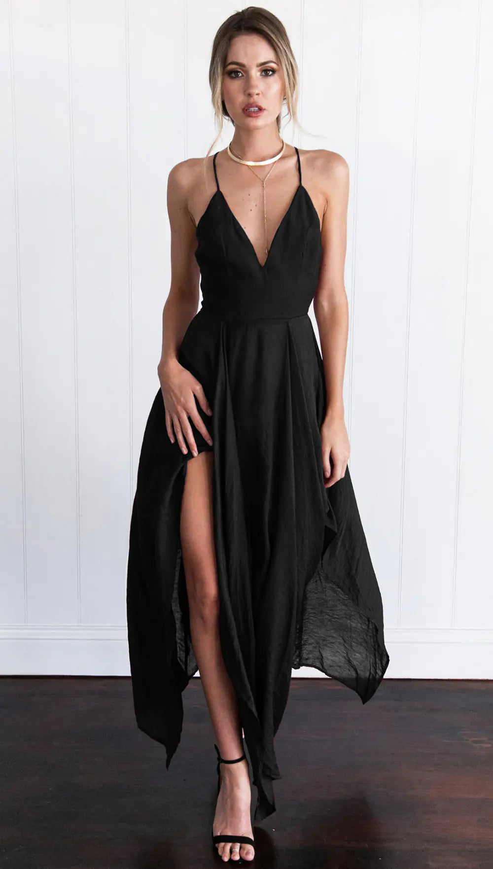 Women's Sexy V-neck Backless Halter Split Dress