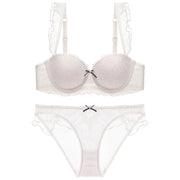 Lace Trim Push-Up Bra and Ruffled Lingerie Set