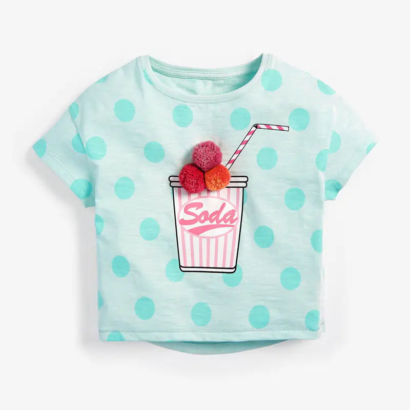Knitted Cotton Short-Sleeved T-Shirt for Girls